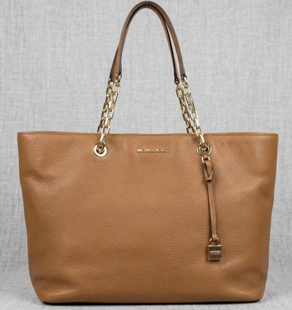 Michael Kors Mercer Large Chain Link Leather Tote Bag in Luggage